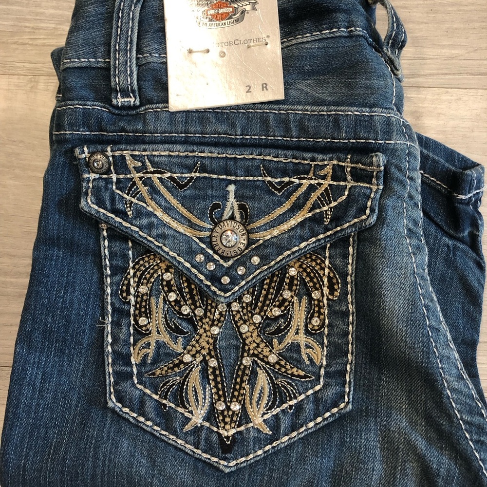Harley-Davidson Women's Blue Embroidered Pocket Jeans